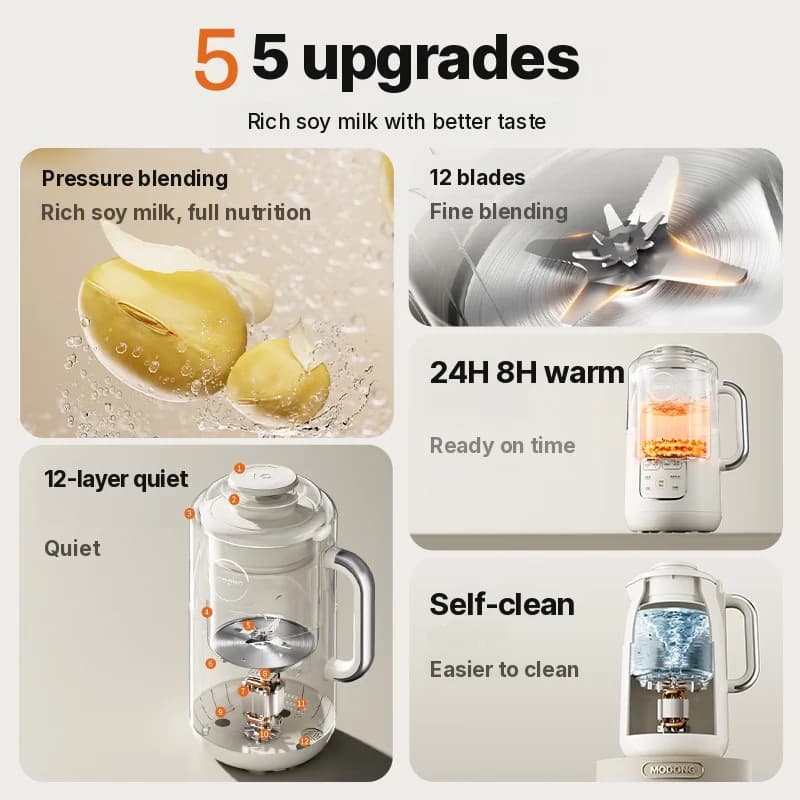 1.2L soojendusega sojapiimamasin blender, roostevabast terasest sisepott