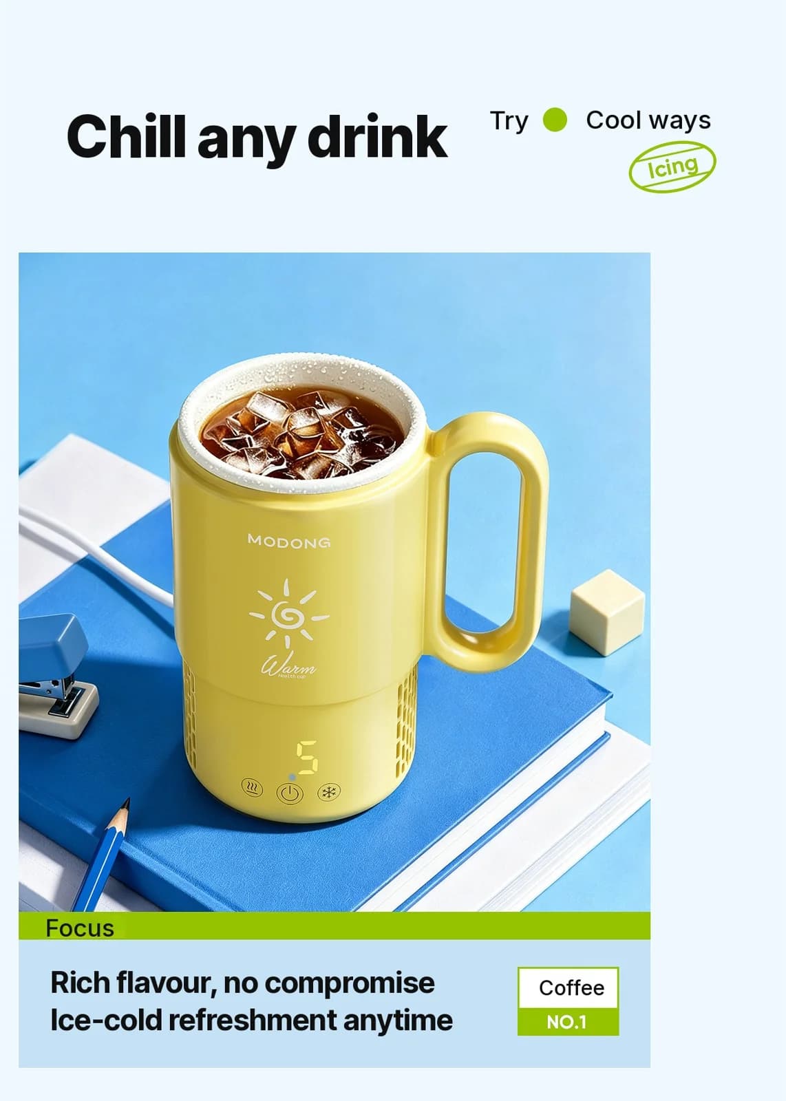 Kaasaskantav soojendus- ja jahutuskruus 450 mL, 36 W, puutejuhtimine
